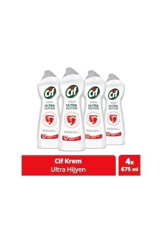 Cif Krem Ultra Hijyen Çamaşır Suyu Katkılı Yüzey Temizleyiciler 4 x 675 ML
