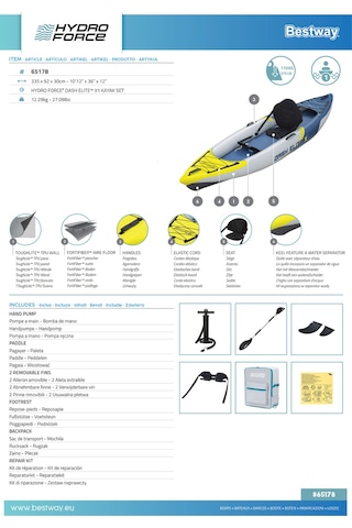 Hydro-force 65178 Dash Elite X1 Tek Kişilik Kano Seti 3.35m X 92cm X 30cm