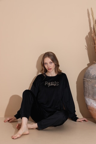 Lukitus Pamuklu Kadife Pijama Takımı Siyah Kadife01 Siyah