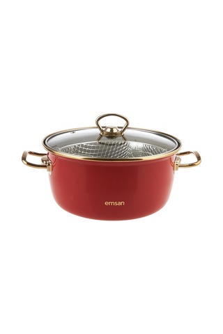 Emsan Retro 24 Cm Emaye Kızartma Tenceresi Kırmızı Diğer