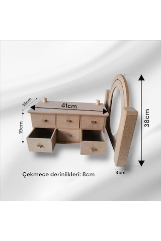 Ahşap-boyanabilir-6çekmeceli Makyaj Masası Ve Organizeri