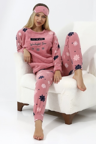Fawn 5009 Peluş Welsoft Polar Kışlık Yumoş Kadın Pijama Takımı Pudra