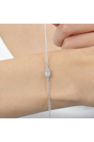 Pırlanta Montür Minimal Oval Baget Gümüş Bileklik