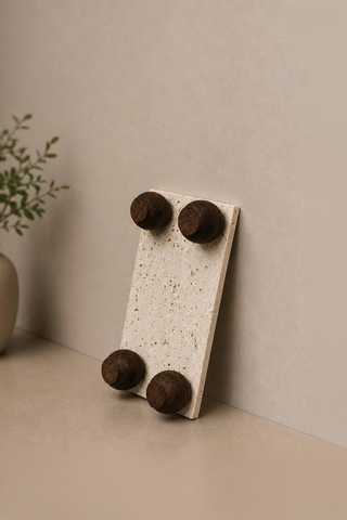 Dikdörtgen Akasya Top Ayaklı Traverten Sunumluk Sunum Tabağı 12x24 Cm Bej