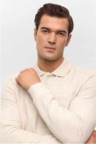 Süvari Bej Regular Armürlü Polo Yaka Sweatshirt Bej