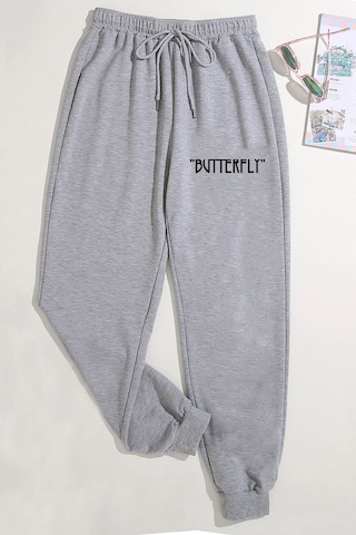 Uyguntarz Unisex Baskılı Eşofman Altı Açık Gri Melanj