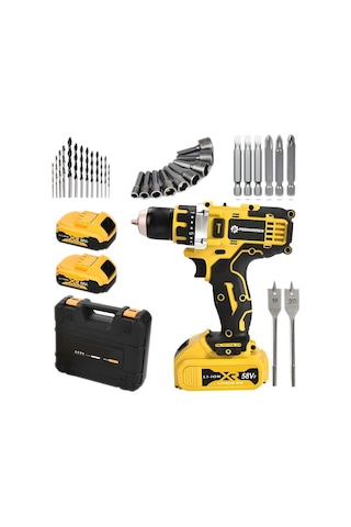 Prohummer Ph015 58vf Çift Akülü Şarjlı Matkap Seti Sarı