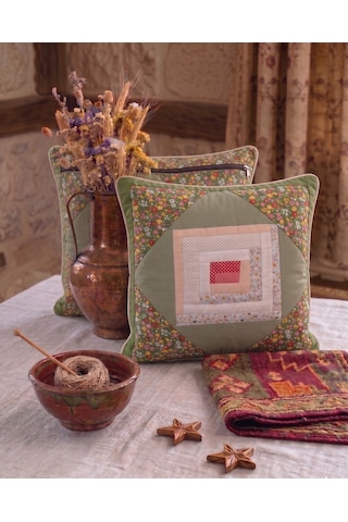 Poplin Pamuklu Kırkyama Patchwork Dekoratif Kırlent Kılıfı 45x45 Cm Haki - Yeşil