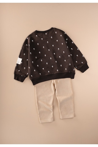 Cigit Kadife Taytlı Sweatshirt Takım 2-10 Yaş Kahverengi