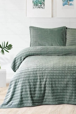 Merinos Modern Line Twist 3 Parça Çift Kişilik Battaniye Seti - Y Yeşil
