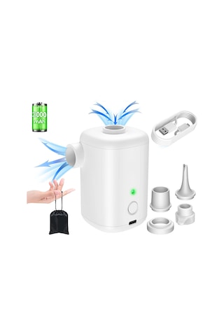 Lemestar Ev Ve Dışarı Kullanıma Uygun Kablosuz Mini Hızlı Şişirme-çıkarma Pompası, 4 Farklı Uçlu, Abs Malzeme, 1500mah Pil, Su Geçirmez, Beyaz