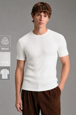 Tarz Cool Erkek Fitilli Likralı Slim Fit Bisiklet Yaka Tişört Beyaz