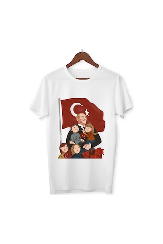 Alpşan Ticaret 23 Nisan Tişörtleri 23 Nisan T-shirt Beyaz Çocuk Yetişkin Tişört Unisex T-shirt Çocuk Bayramı 57 Beyaz