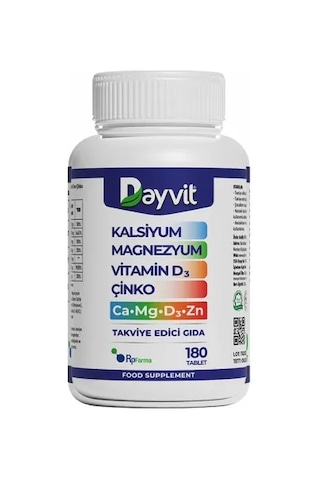 Dayvit Kalsiyum Magnesium Vitamin D Çinko 180 Tablet