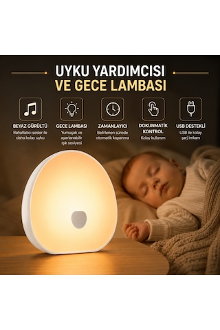 Coofbe Beyaz Gürültü Cihazı Bebek Uyku Arkadaşı Gece Lambası Kolik Sesi 10 Doğal Ses Uyku Yardımcısı