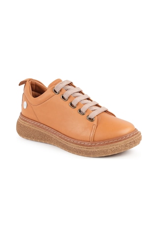 Mamma Mia Kadın Sneaker Bağcıklı Hakiki Deri Chunky Hafif Taban Yastıklamalı Yürüyüş 26y-7750 Taba