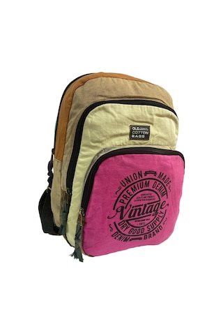 Old Cotton Cargo Kaliteli Vintage Disayn Sırt Gezi Çantası New Patchwork 5017 Pembe