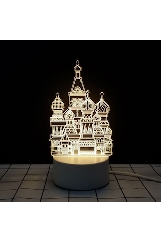 Youmex Kale Desenli 3d Led Gece Lambası - 3 Renk Seçeneği, Dokunmatik Kontrol, Usb Şarjlı, Çocuk Odası Dekorasyonu Beyaz