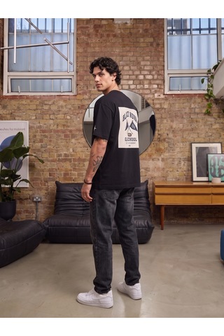 Black Nova Oversize Baskılı Unisex Tişört Old School Black Siyah