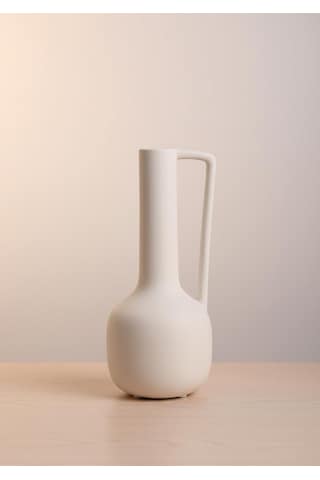 Fiona Seramik Vazo Kulplu, Beyaz 25 Cm Beyaz