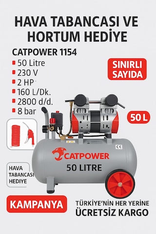Catpower 1154 Sessiz Ve Yağsız Kompresör 50 Litre
