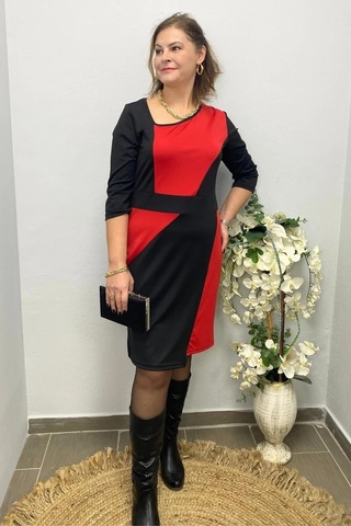 Mia Butik Kadın Siyah - Kırmız Özel Tasarım Doren Elbise Siyah