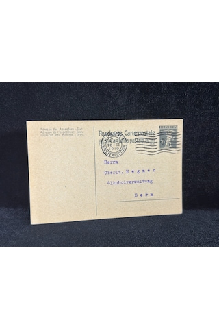1919 Yılından Antiye İsviçre Helvetia 7 1/2 Franco William Tell's Son Pullu Resmi Yazışma Akol Yönetim İdaresine Üsteğmene Gönderilmiş