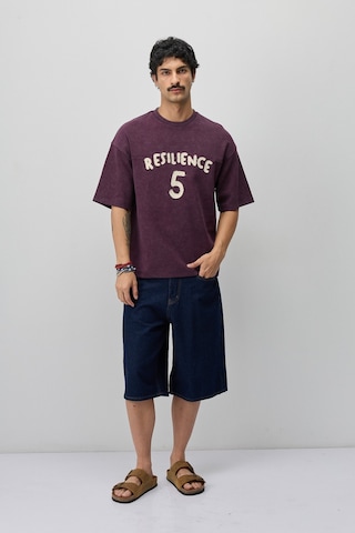 Vamos Oversize Baskılı Tişört V70-188 Bordo