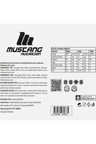 Mustang Nutrition Protein Coffee Latte Aromalı 10 Gr X 20 Servis 200 Gr Yüksek Proteinli Kahve Çözünebilir