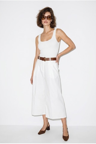 Kadın Yüksek Bel Pile Detaylı Geniş Paça Culotte Pantolon Dp261038 60286319 - Beyaz