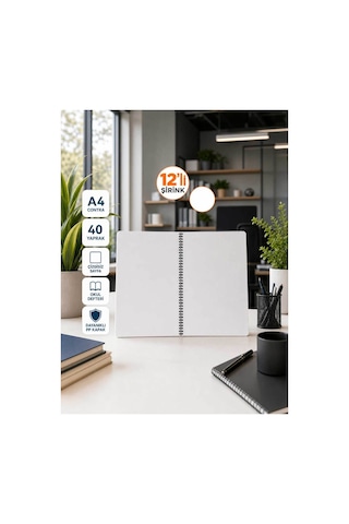 Pp Kapak Spiralli 40 Yaprak A4 Çizgisiz 12 Adet Defter Çok Renkli