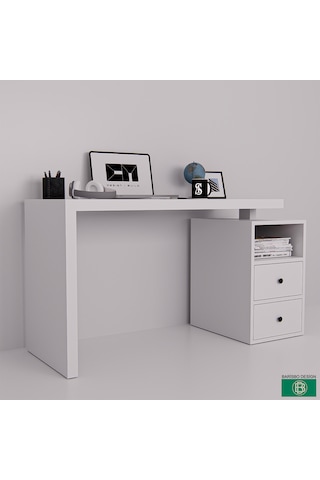 Çalışma Masası Çekmeceli Ve Raflı Geniş Çalışma Alanına Sahip Beyaz