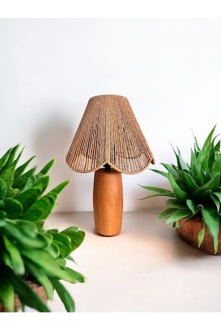 Hasır El Yapımı Bohem Çiçek Şekilli Ahşap Ayaklı Rustik Avize Kahverengi