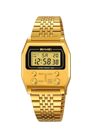 Springsun Skmeı 2460 Dijital Spor Saati: Çelik Kayışlı, 30m Su Geçirmez, El Işık, Kronometre, Alarm Ve Tarih Gösterimi Altın Altın