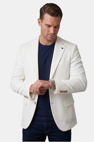 Deepsea Erkek Beyaz Dokulu Desenli İtalyan Kesim Blazer Ceket Slim Fit Çift Düğme Ceket 2600817