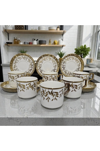 Sudedi Home Beyaz Gold Desenli 6 Kişilik Fincan Takımı Çok Renkli