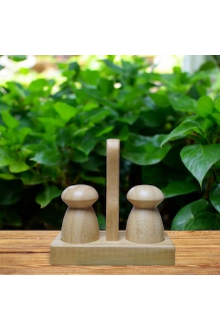 Şık Bambu Tuzluk Biberlik Seti Standlı Bambu