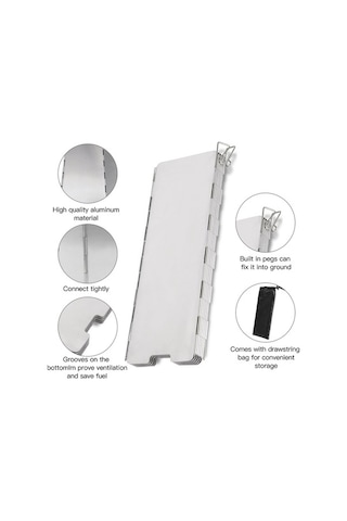 Ebitda Katlanabilir Kamp Ocak Rüzgar Kalkanı 10 Tabak Alüminyum, Rüzgar Dirençli, Kompakt Depolama Çantası Gümüş