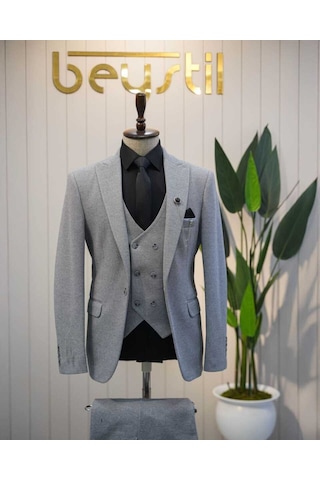 Beystil Sivri Yaka Gri Takım Elbise Elanor- Slim Fit Gri
