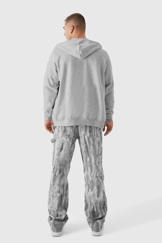 Tarzsokak Erkek Gri Melanj Kapüşonlu Fermuarlı 3 Üç İplik Polar Kanguru Oversize Sweatshirt