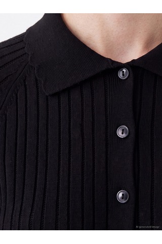 Lcw Modest Siyah Polo Ajurlu Kadın Triko Hırka
