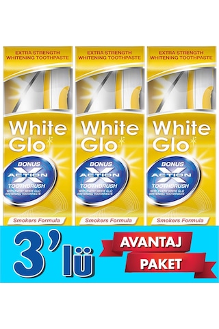 White Glo Sigara İçenlere Özel Beyazlatıcı Diş Macunu 150 G + Diş Fırçası x 3