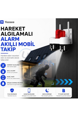 Uninet 8mp Çift Kameralı Döner Başlıklı Wifi Yönü Elle Ayarlanabilir Güvenlik Kamerası 10x Dijital Zoom Pır Insan Algılama Ve Siren