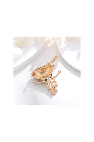 Monyee Alloy İle Yapılmış Yaratıcı Kuş Desenli Broş: Kc Altın Kaplama, Rhine Taşları Ve İncilerle Zenginleştirilmiş, 3.6x4cm, 10.6g Kahverengi
