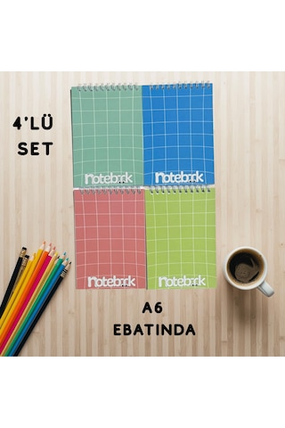 A6 Spiralli Not Defter 40 Yaprak 4'lü Tamamı Çizgisiz