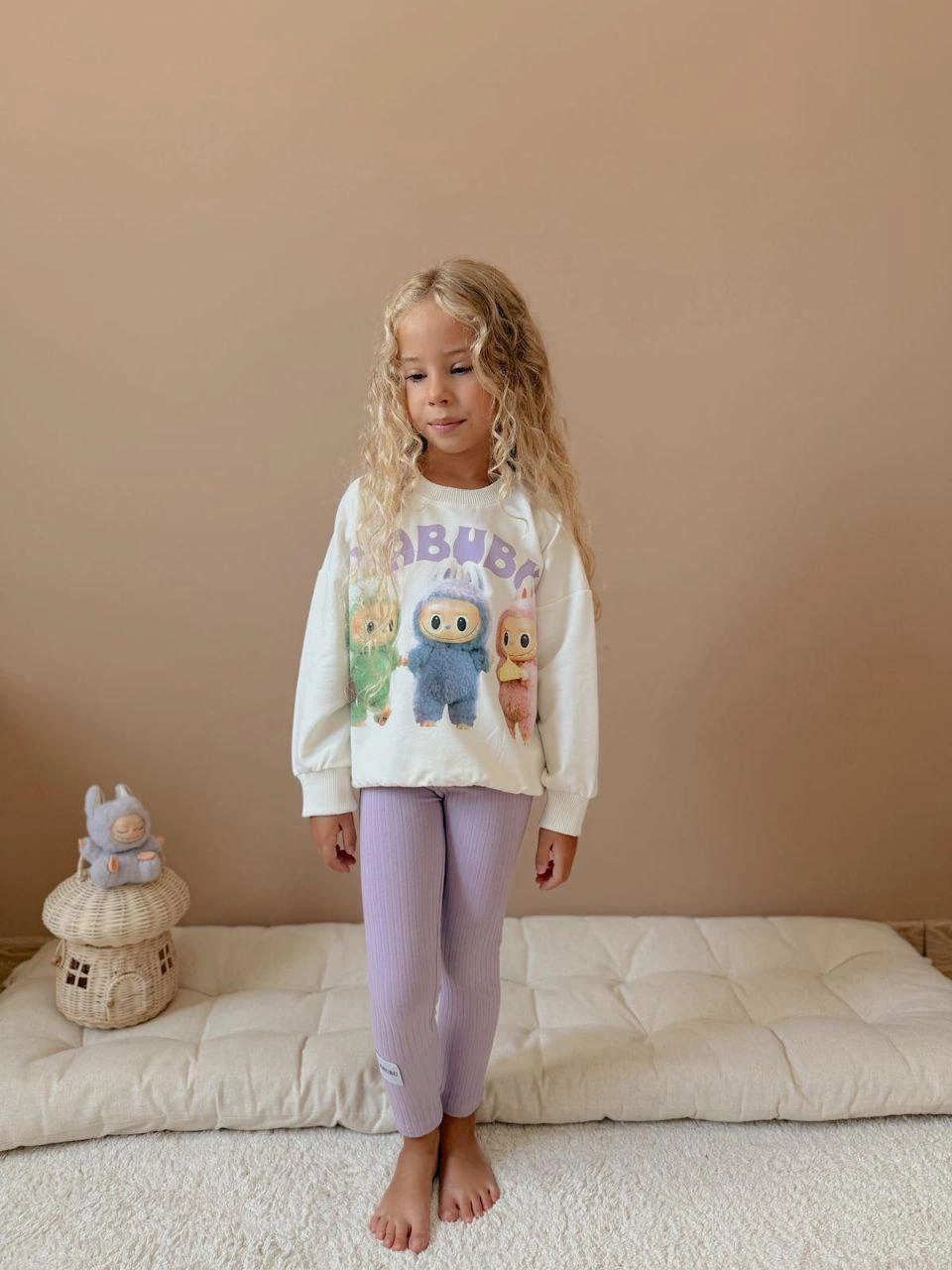 Cg Kids Labubu Lila Baskılı 2 Iplik Kız Çocuk Taytlı Alt Üst Takı Lila