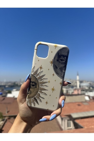 İphone 17 Uyumlu Güneş Ve Yıldız Tasarımlı Telefon Kılıfı - Krem