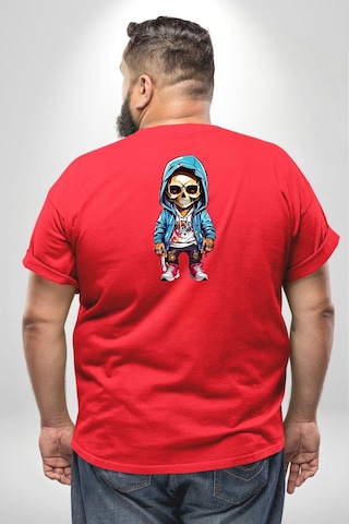 Angemiel Hiphop Kurukafa Hoodie Büyük Beden Kırmızı Tişört Kadın Erkek Ünisex Sırt Baskılı Kırmızı