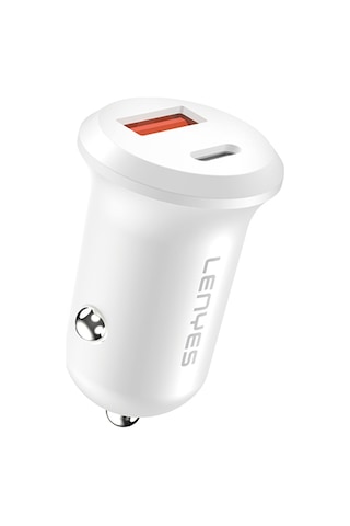 Mini Araç Şarj Aleti Lenyes Ca53 Hızlı Şarj Özellikli Dual Type-c + Usb-a Portlu 30w Beyaz