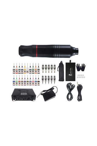 Magideal Profesyonel Kartuşlu Dövme Makinesi Kalem Döner Set Ayak Pedalı Siyah